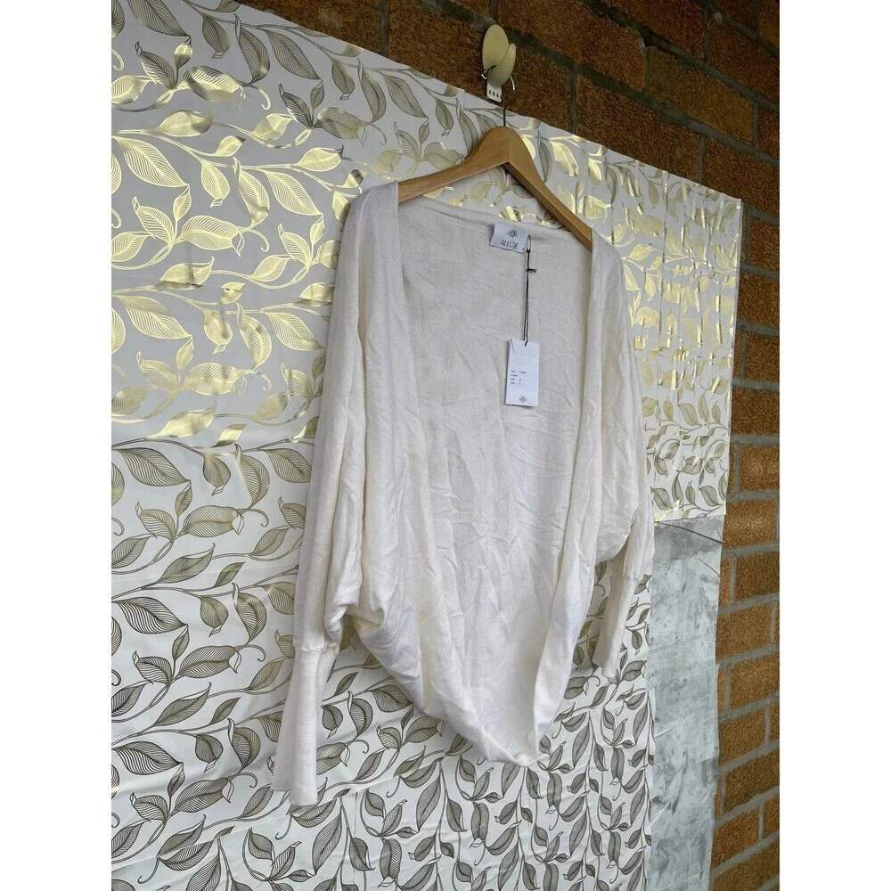 Allude Cream Cotton Cashmere Knit Cardigan • Quiet Luxury Minimalist Bolero XL